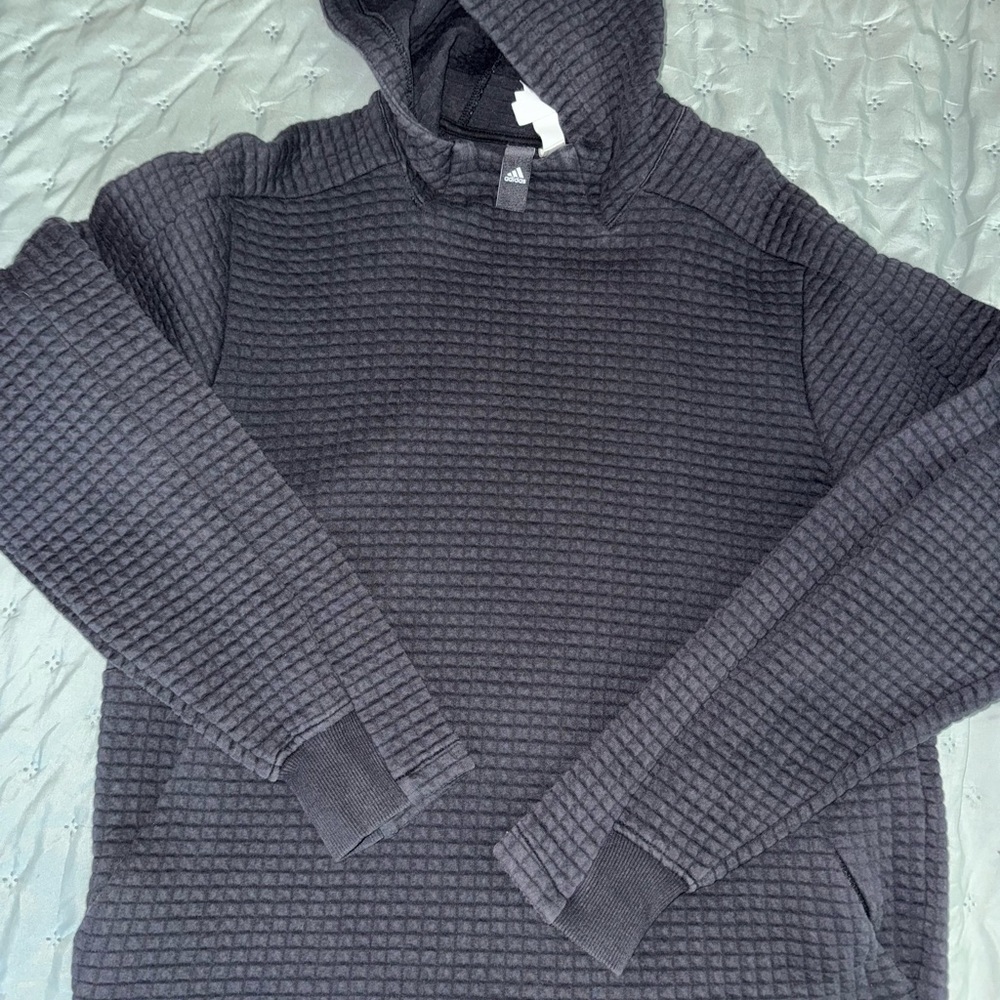 adidas Dark Gray Waffle-Knit Hooded Pullover